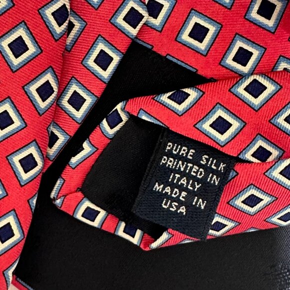 Brooks Brothers Makers 100% Silk Made In Italy Pink Navy Diamond Geometic - Picture 5 of 5